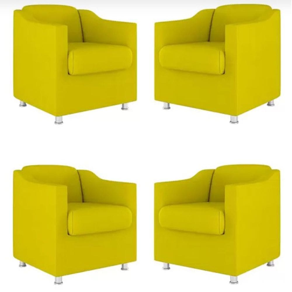 Kit 4 Poltronas Bia Decorativa Reforçada Recepção Clinica Salão Sala De Estar Suede Amarelo