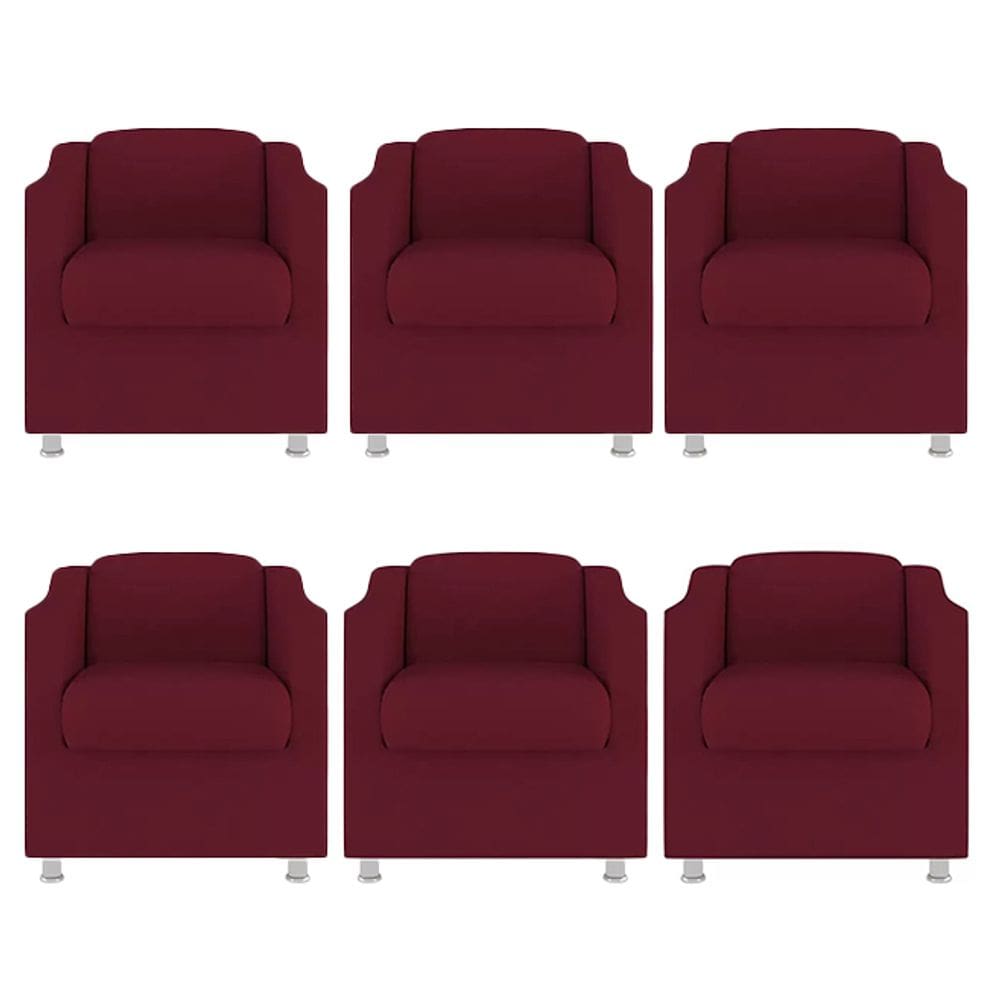 Kit 6 Poltronas Bia Decorativa Reforçada Recepção Clinica Salão Sala De Estar Suede Marsala
