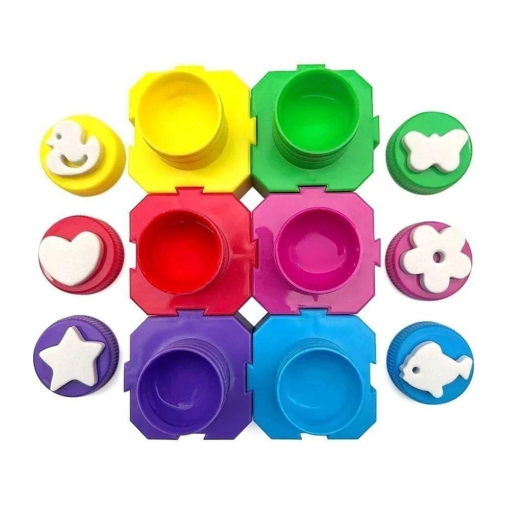 Carimbo Guache Pintura Com Pote Encaixavel C-6 Cores Leo&leo