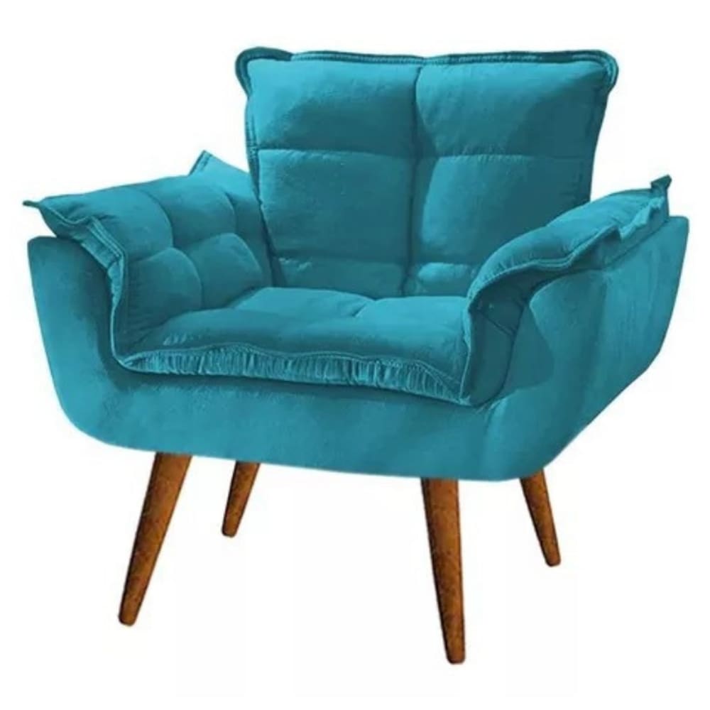 Poltrona Opalla Decorativa Reforçada Recepção Sala De Estar Suede Azul Tifany