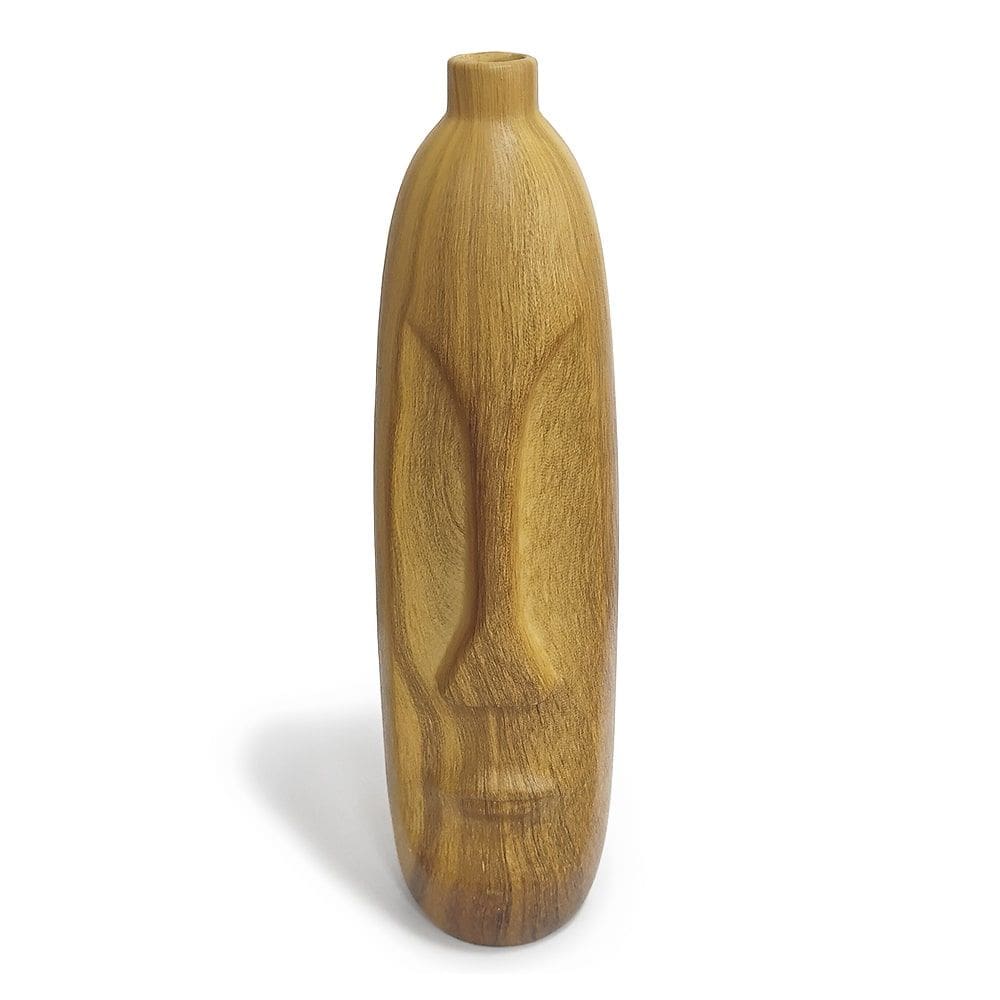 Vaso de Cerâmica Estilo Madeira com Design de Rosto 40x11cm