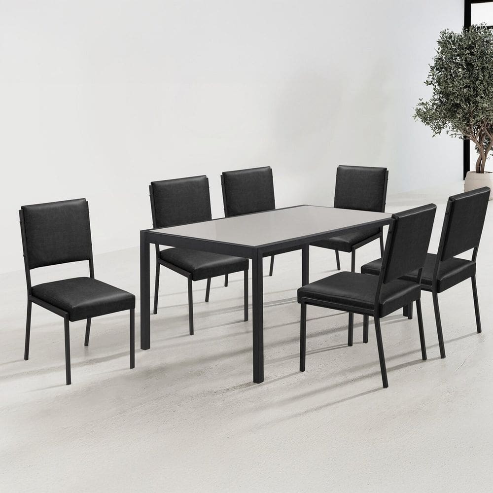 Conjunto para Sala de Jantar com 6 Cadeiras Lisboa Preto Fosco