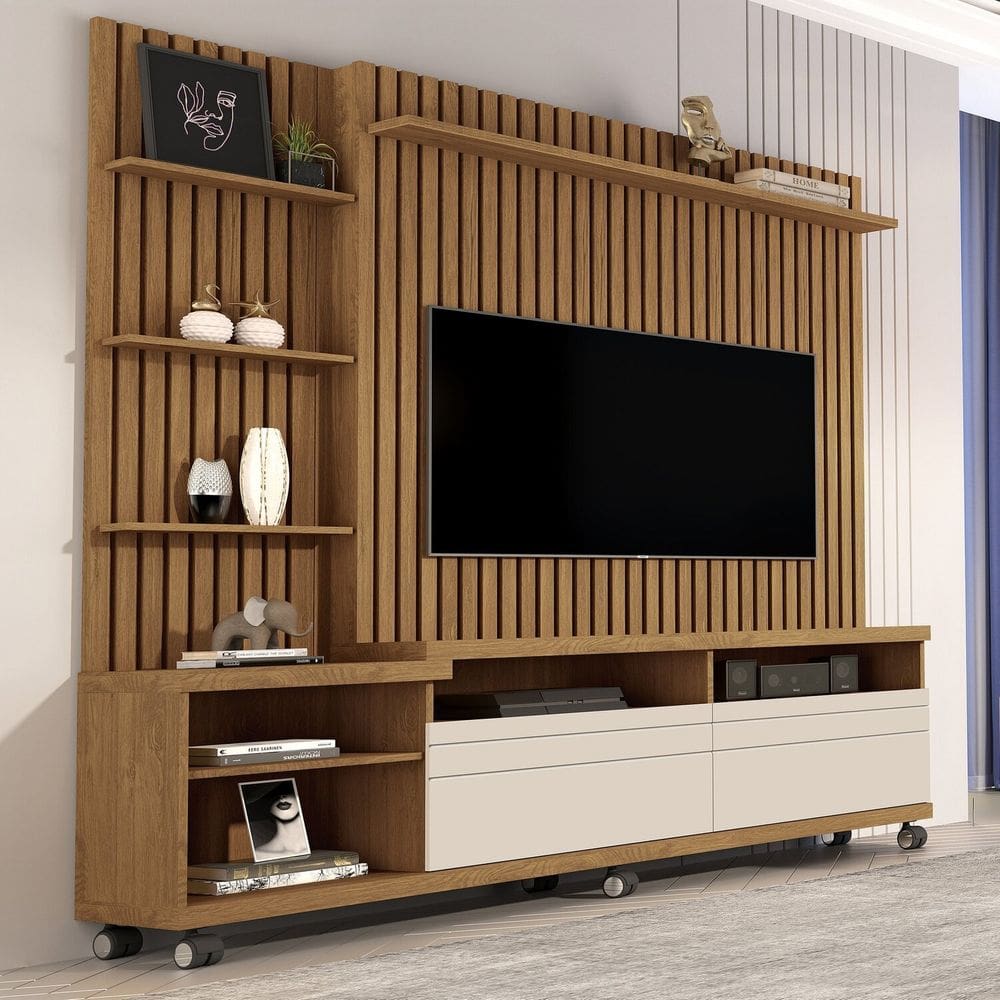 Estante Home Theater para Tv 60 Polegadas Nobre Freijó / Off White