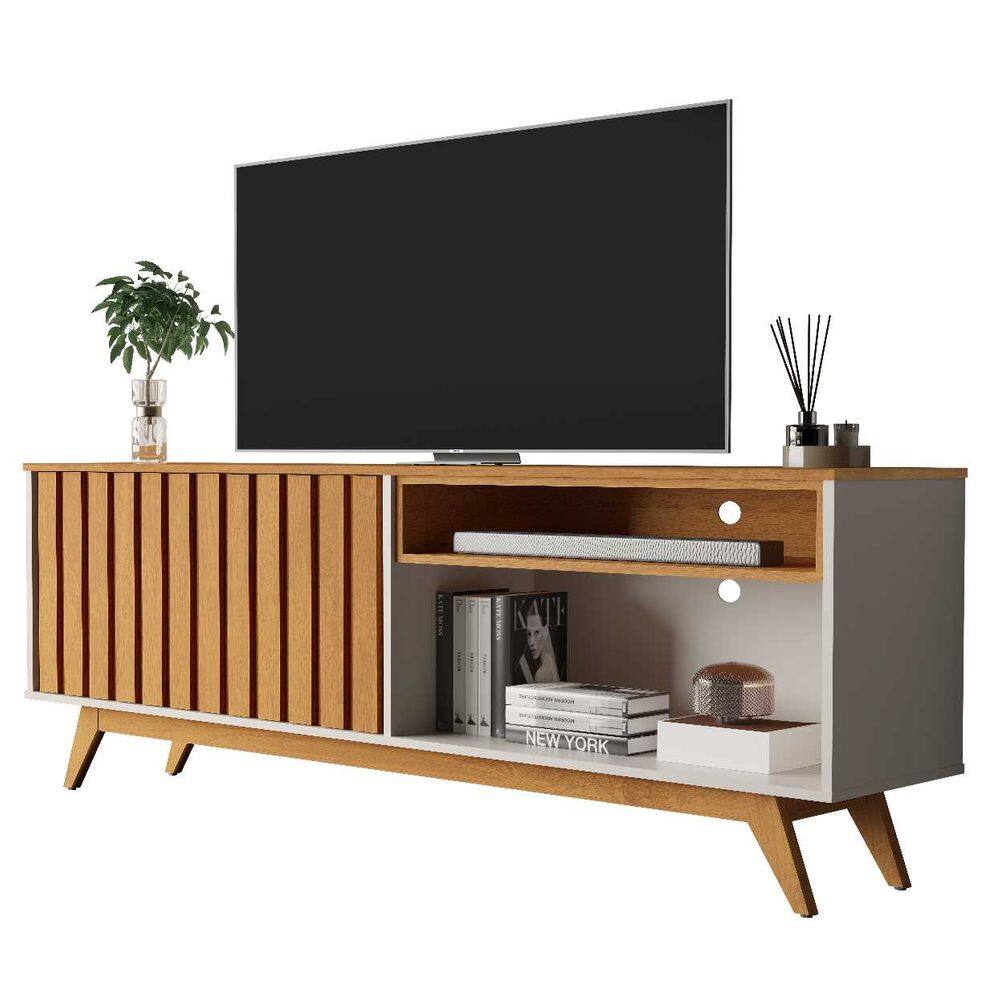 RACK BURITI RIPADO OFF WHITE/NATURE - Giga Moveis