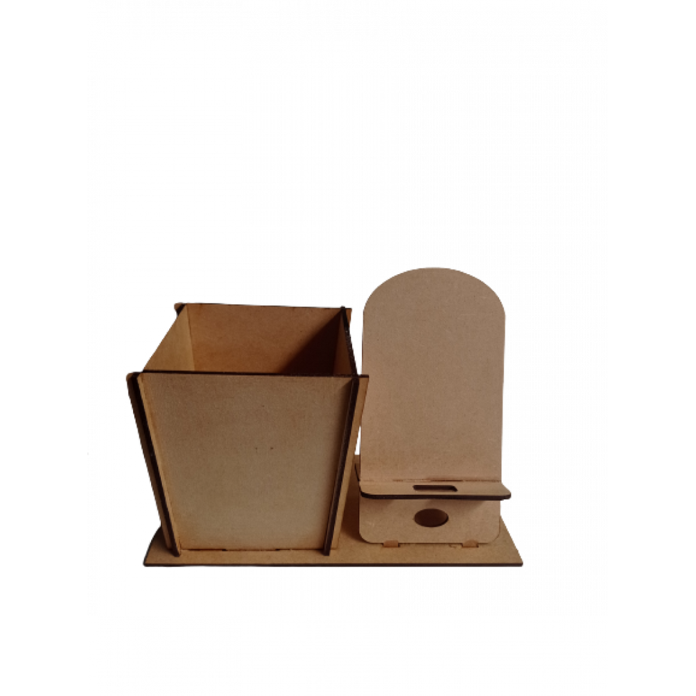 Porta Canetas Suporte Para Celular Em Mdf Natural