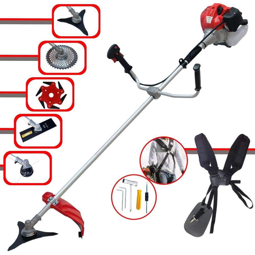 Máquina de Cortar Grama À Gasolina Anmax CG430PTB 2T 43cc 2HP 9.000rpm Roçadeira Profissional Completa Multifuncional Com 5 Opções de Cortes