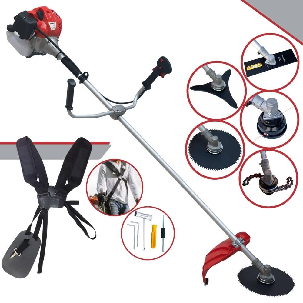 Podador de Grama Lateral À Gasolina Anmax CG430P-TB 43cc 2HP 9000rpm Completa Com Carretel + Faca 2 Pontas + Faca 3 Pontas + Disco 80 Dentes + Trimmer