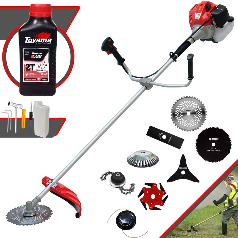 Cortador de Grama Completa À Gasolina Anmax CG430P Motor 2 Tempos 43cc 2HP Alta Performance Com Carretel de Nylon + Kit 7 Lâminas + ÓLEO TOYAMA