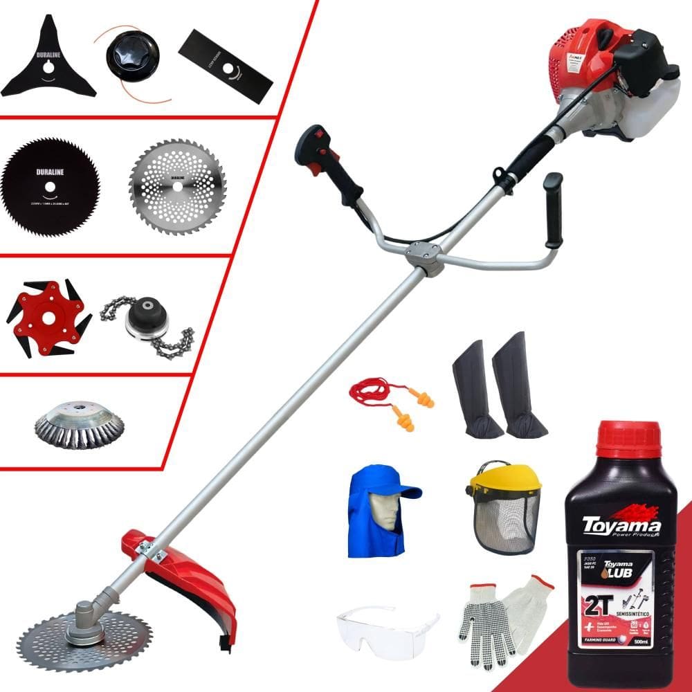 Cortador de Grama Completa À Gasolina Anmax CG430P-TB Motor 2 Tempos 43cc 2HP Alta Performance Com Carretel + Kit 7 Lâminas + EPI + ÓLEO TOYAMA