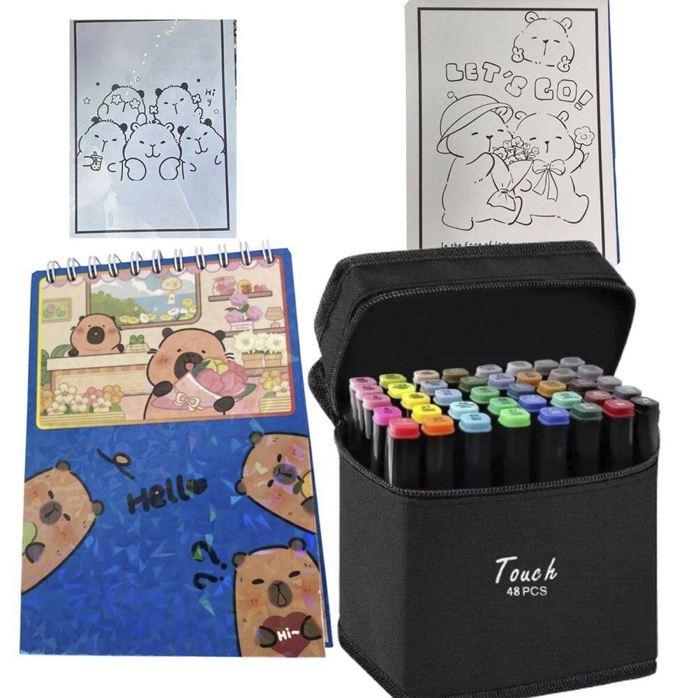 Canetinhas 48 Cores Livro De Pintar Capivara Fofa Feliz 50 Folhas Desenho Pintura Hobbie