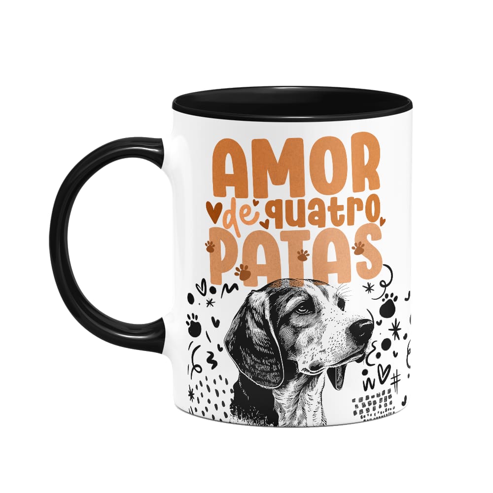 Caneca - Amor de quatro patas - Cachorro Beagle - B-black