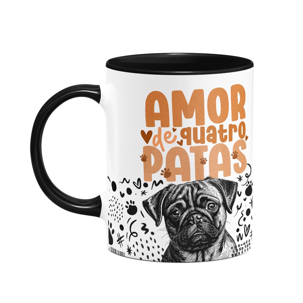 Caneca - Amor de quatro patas - Pug - B-black