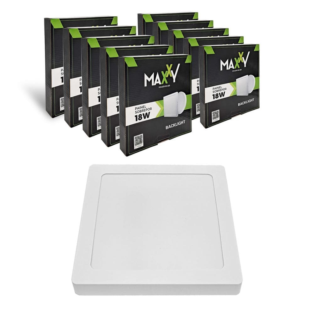 10x Painel Plafon Led Sobrepor Quadrado 18w Amarelada 3000k