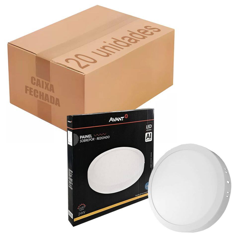 20x Painel Plafon Led Sobrepor Redondo 24w Luz Quente 3000k
