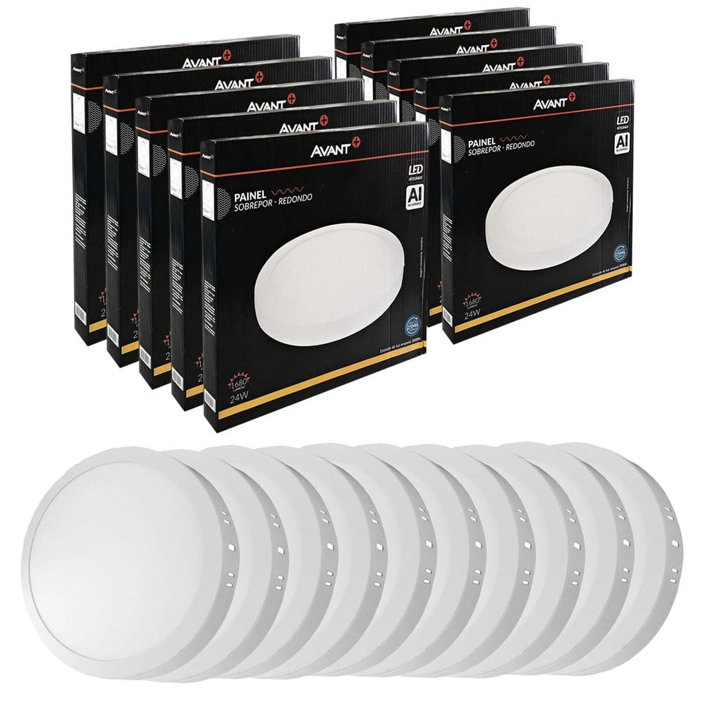 10x Painel Plafon Led Sobrepor Redondo 24w Luz Quente 3000k