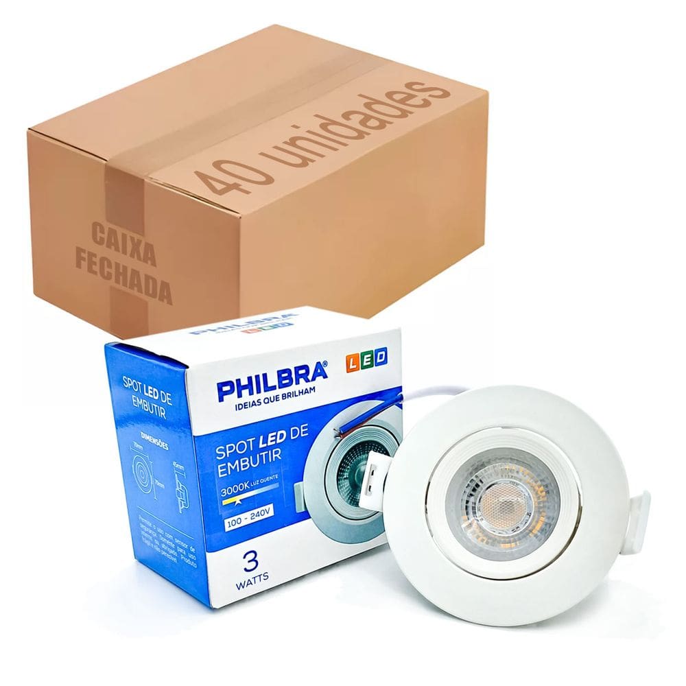 Kit 40 Spot Led Redondo Embutir 3w Luz Branco Quente 3000k