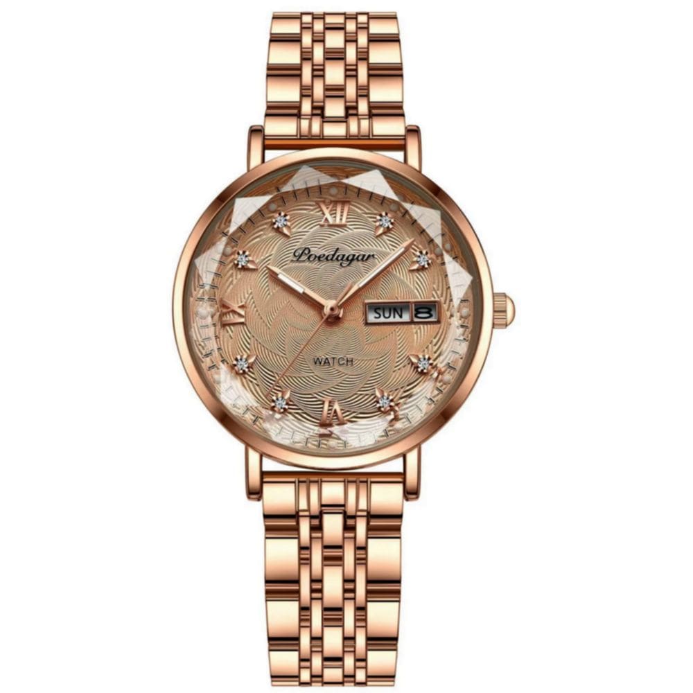 Relógio feminino quartzo mostrador com strass casual em aço inoxidavel