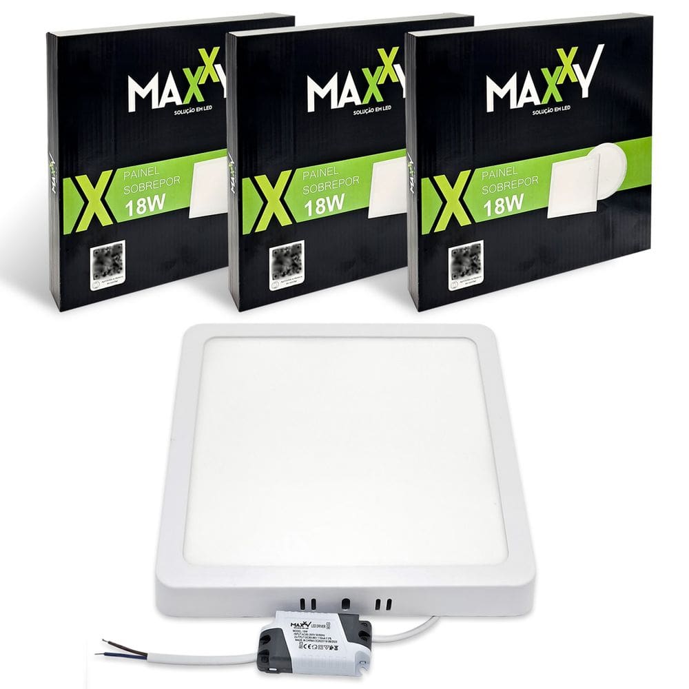 3x Painel Led Plafon Quadrado Sobrepor 18w Branco Luz Neutra