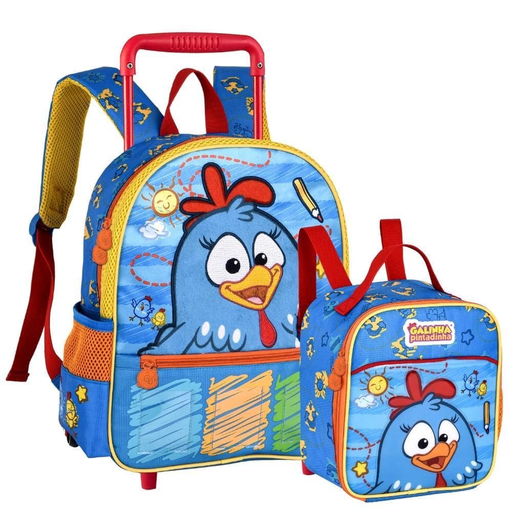 Kit Mochila De Rodinhas E Lancheira Galinha Pintadinha Clio