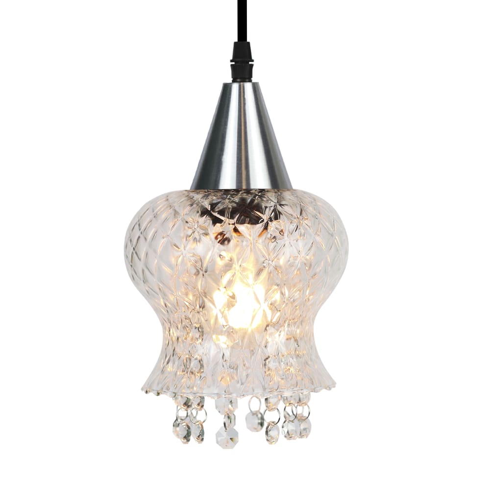 Lustre Pendente Taschibra Cristal Aisha Boreal E27 Transparente Bivolt Prata