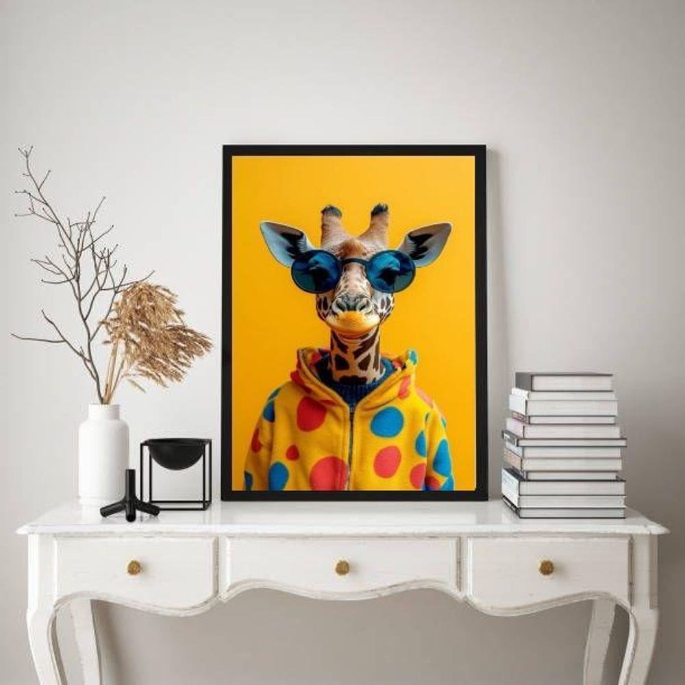 Quadro Girafa Moderna Fashion Colorida De Óculos 45X34Cm