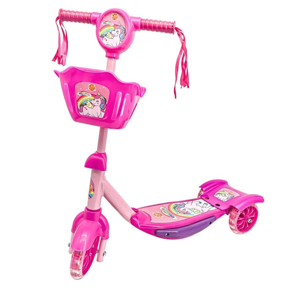 Patinete Cestinha Unicórnio Led Musical Infantil Até 35Kg