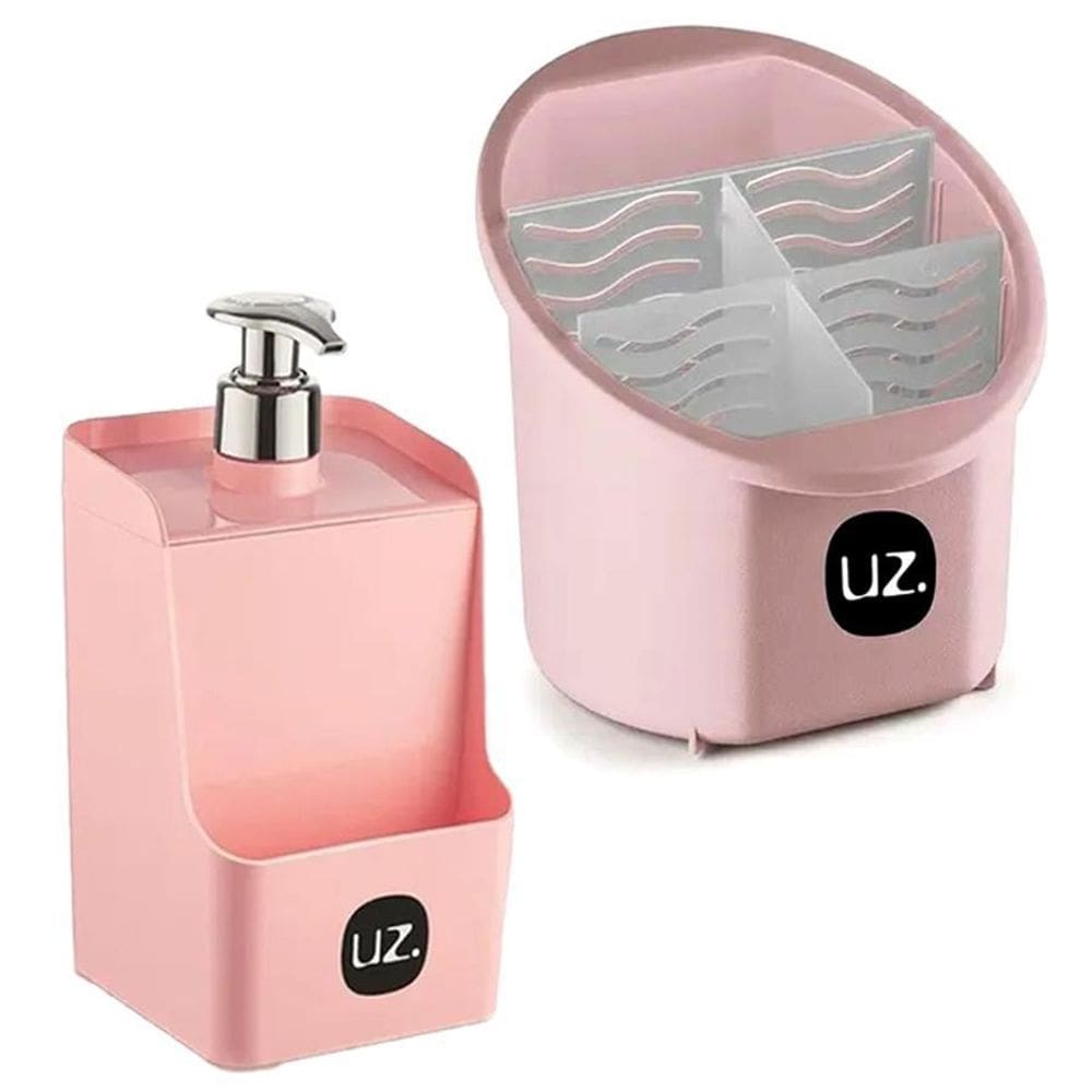 Kit Organizador De Talheres + Porta Detergente Slim Uz Rosa