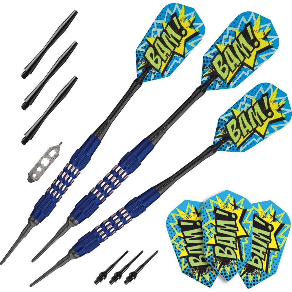 Dardos Viper Comix BAM Soft Tip 18g azuis com acessórios