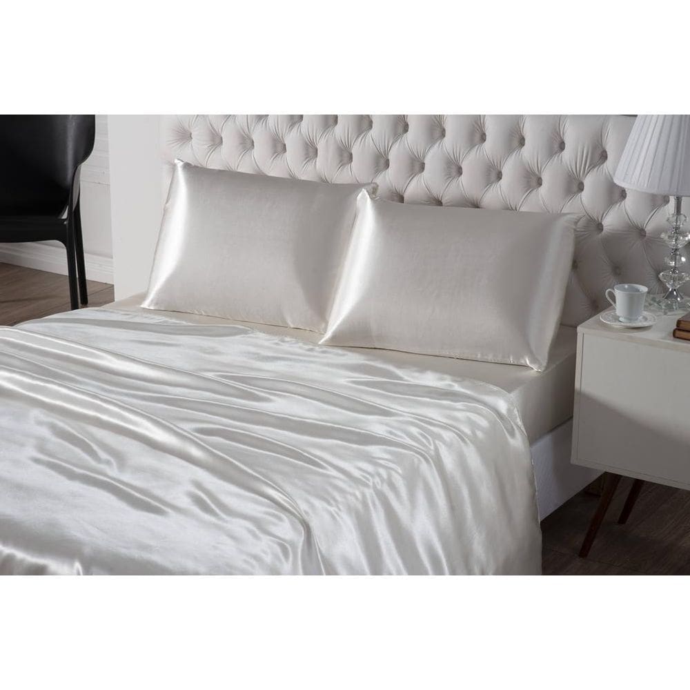 Jogo De Cama Lençol Seda Casal Padrão Pérola Com Fronhas