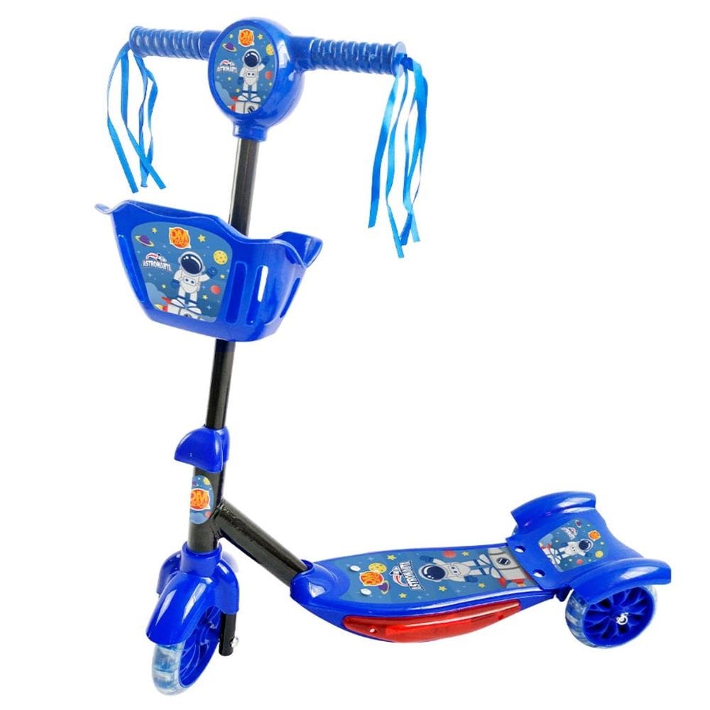 Patinete Cestinha Astronauta Led Musical Infantil 35Kg Azul