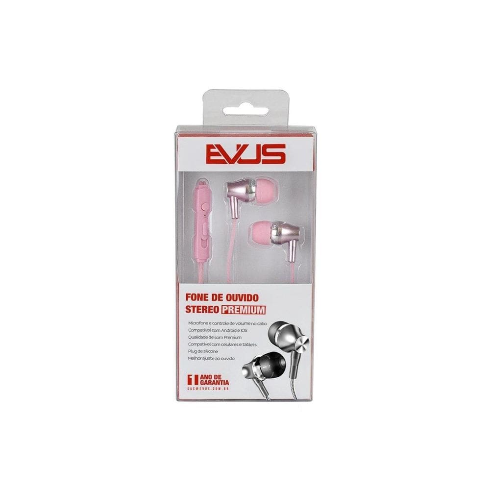 Fone De Ouvido Evus F-09 Intra Auricular Premium Rosa