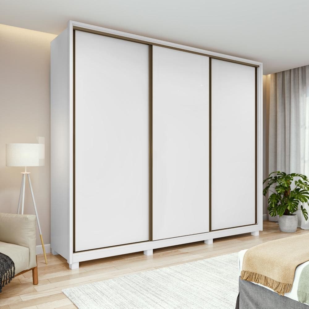 Guarda-Roupa Casal 100% MDF 3 Portas 6 Gavetas Vitta 2,70 com Pés Branco