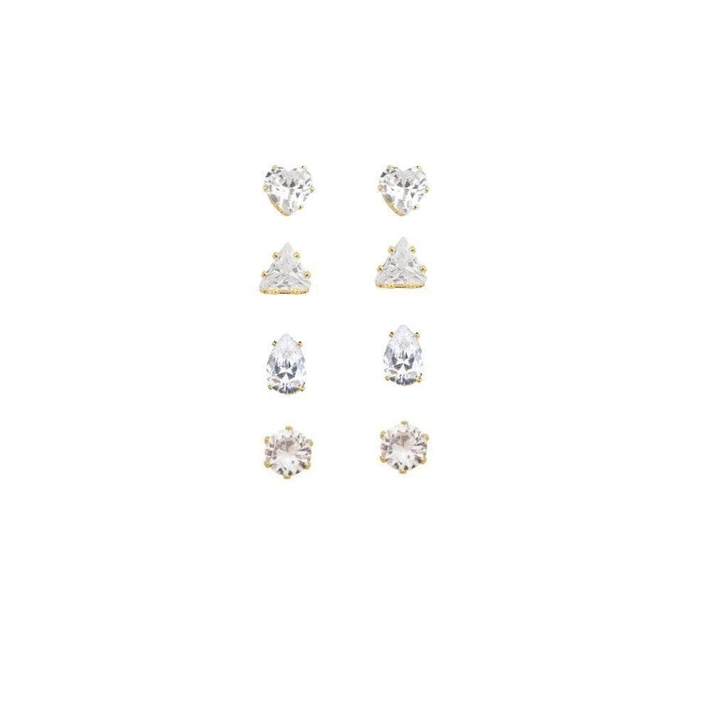 Kit 4 Pares De Brincos Ponto De Luz Banhado Em Ouro 18k