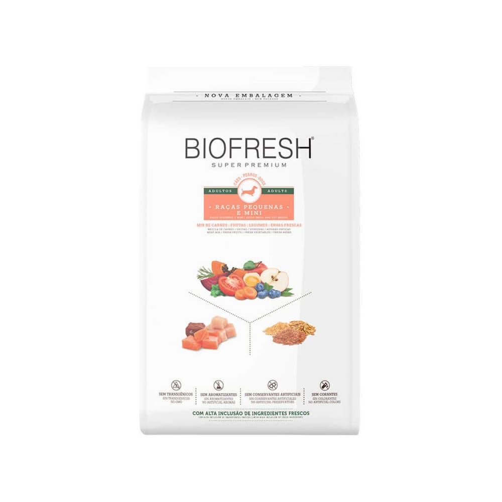 Ração Seca Biofresh Mix de Carne, Frutas, Legumes e Ervas Frescas Cães Adultos de Raças Pequenas - 15kg
