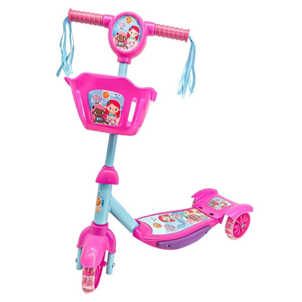 Patinete Cestinha Sereia Led Musical Infantil Até 35Kg Rosa