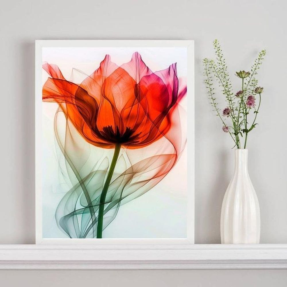 Quadro Flor Elegante Transparência Vermelha 45X34Cm
