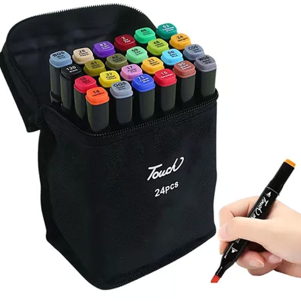 Canetinhas Marcador 24 Cores Estojo Canetas Coloridas Permanente Ponta Dupla Escola Faculdade Desenho Pintura