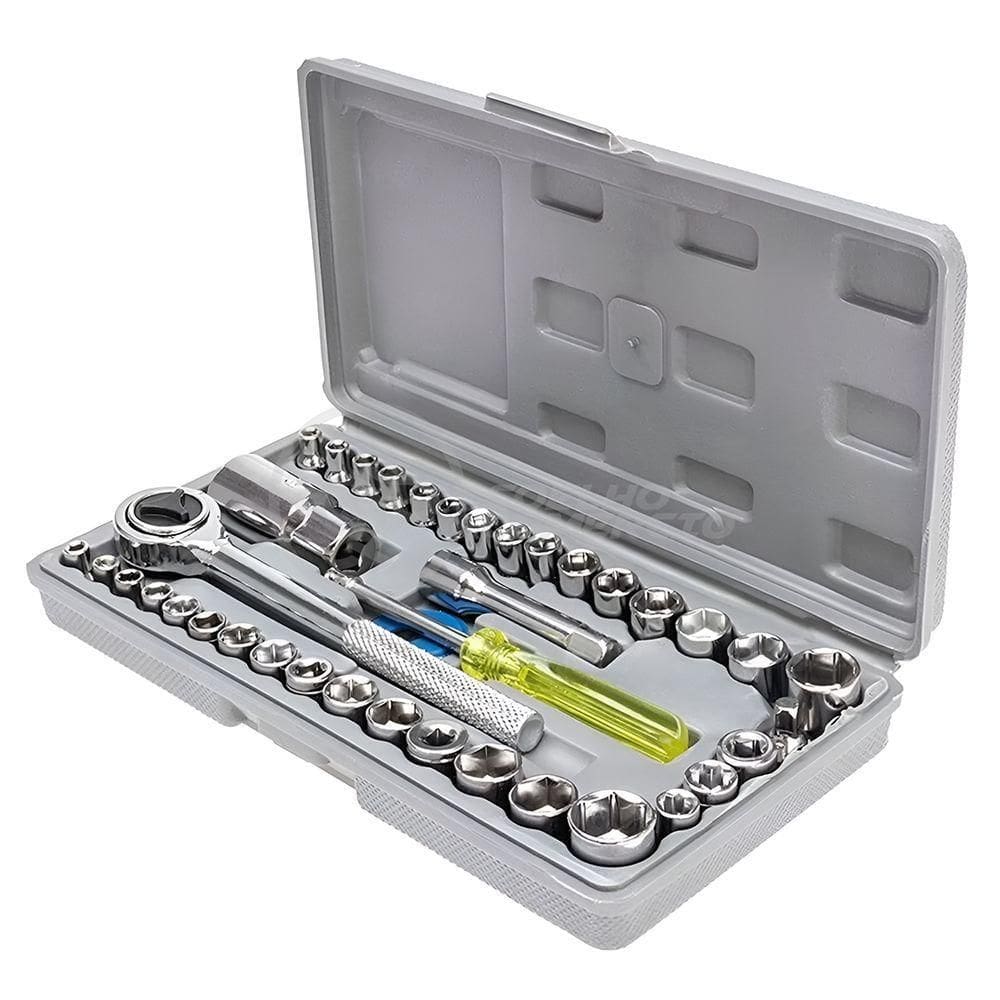 Kit Completo Jogo Chave Catraca Reversível Conjunto De Ferramentas Com 40 Soquetes De 1-4 E 3-8