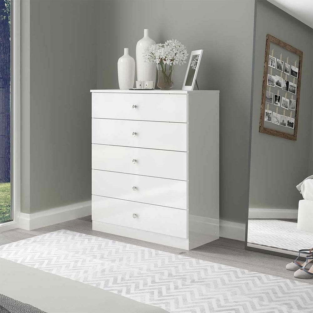 Cômoda Grande com 5 Gavetas para Quarto 75x91cm Branca 6505 Menu Móveis