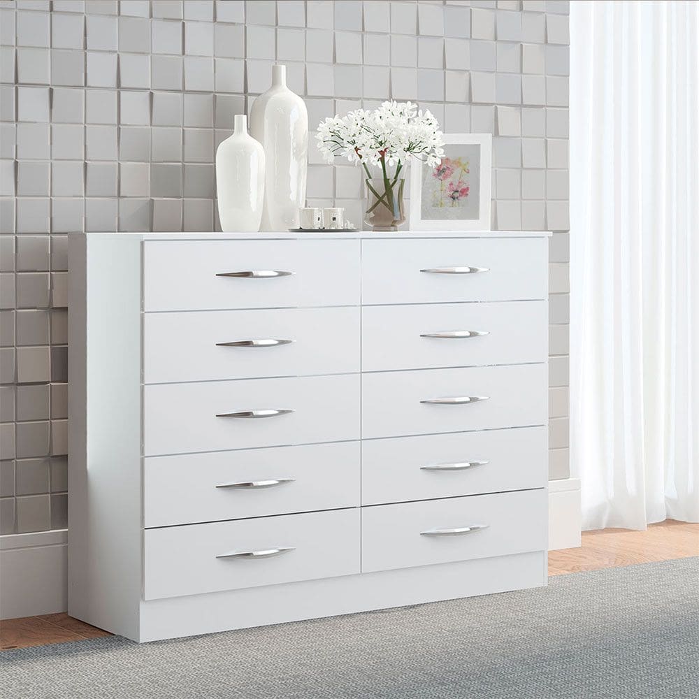 Cômoda com 10 Gavetas para Quarto Casal 117cm MDP Branco 3017 Menu Móveis