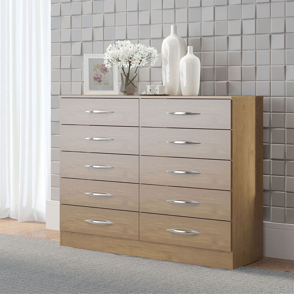 Cômoda Grande para Quarto Casal com 10 Gavetas 117x92cm MDP Carvalho 3017 Menu Móveis