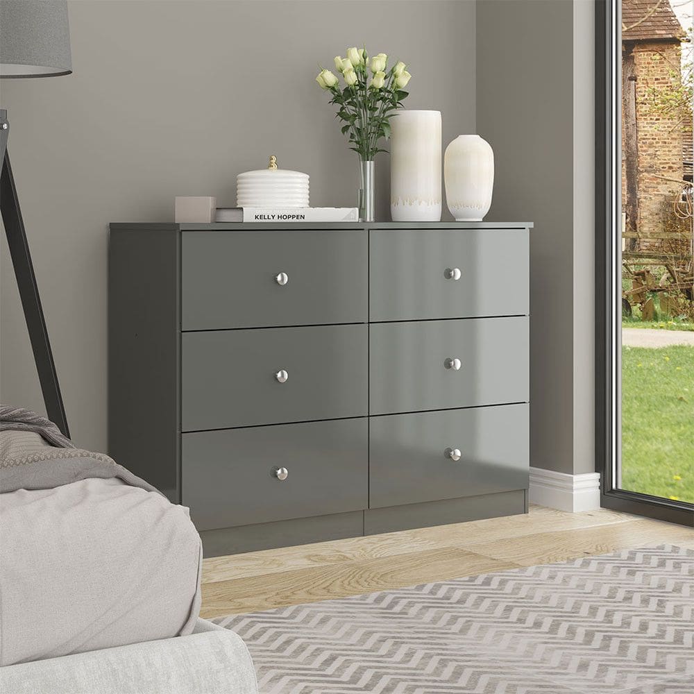 Cômoda Grande para Quarto 6 Gavetas 110x80cm Cinza 6513 Menu Móveis