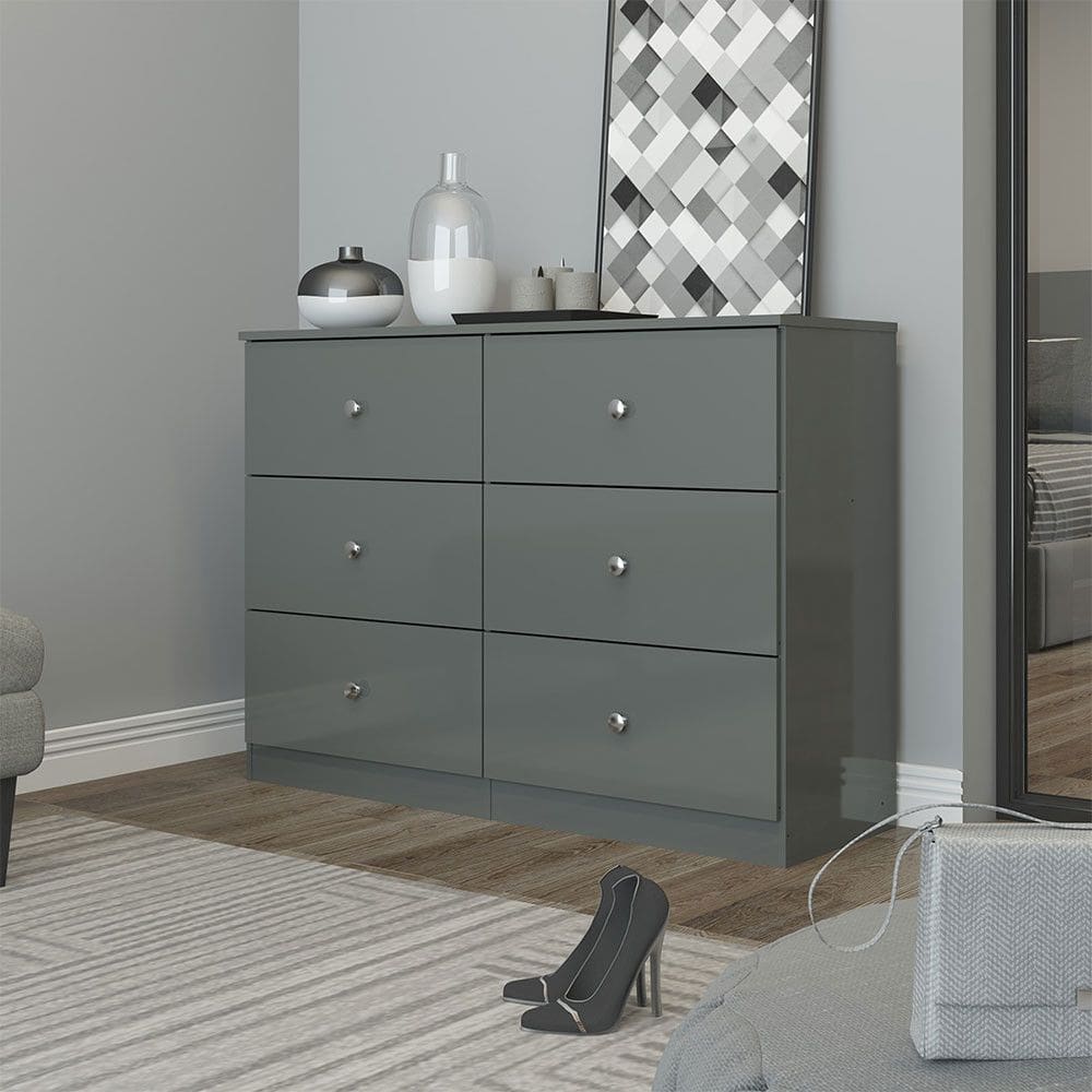 Cômoda Grande para Quarto Casal 6 Gavetas 110x80cm Cinza 6513 Menu Móveis