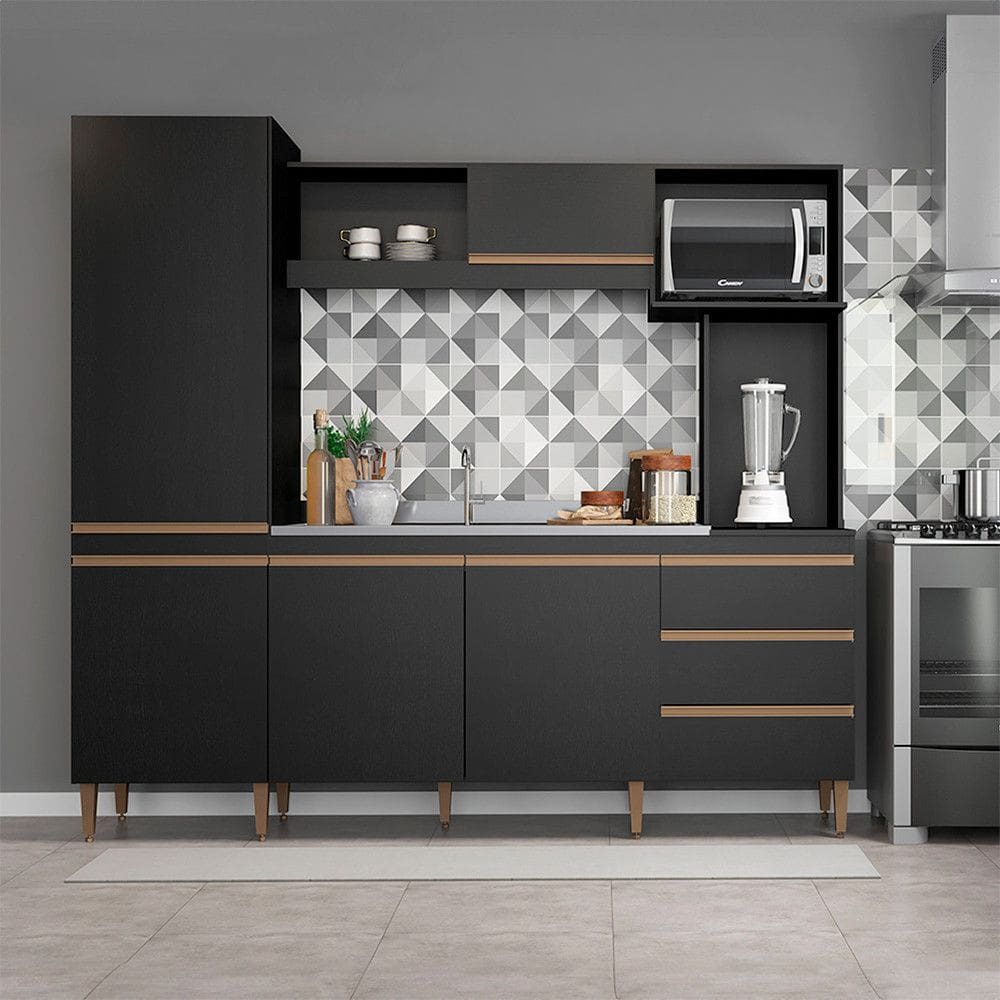 Armário de Cozinha Compacta com Balcão Pia 215x203cm MDP Menu Móveis