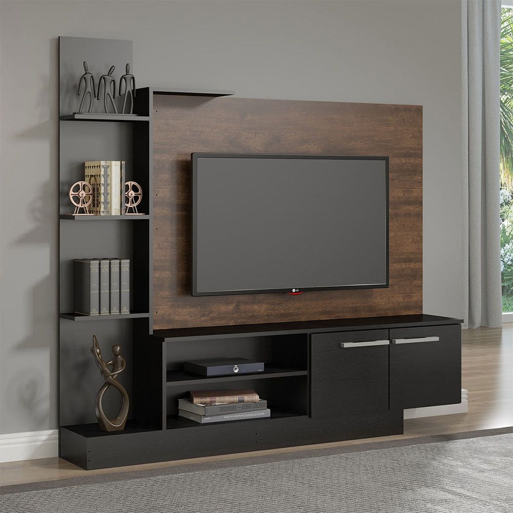 Rack com Painel Completo para TV 50 Polegadas 165x155cm MDP Castanho Menu Móveis