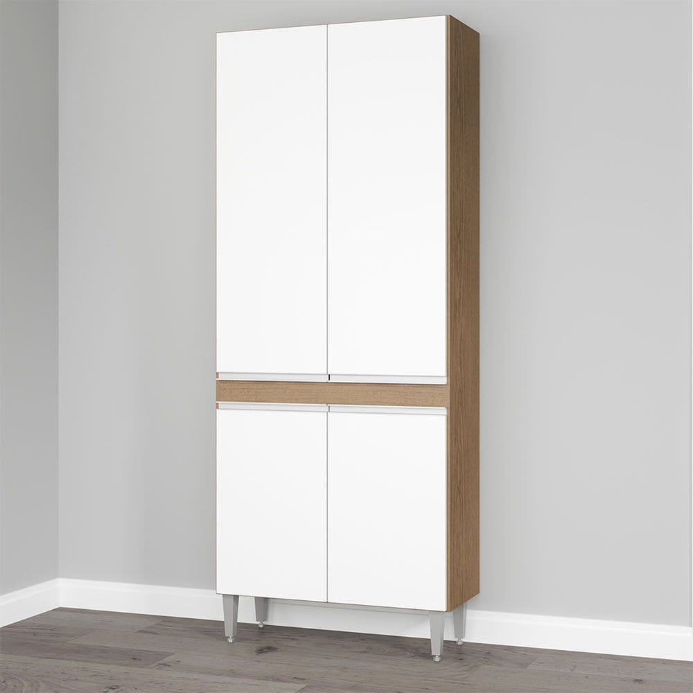 Paneleiro Armário de Cozinha com 4 Portas 80x202cm MDP Avelã Branco Menu Móveis