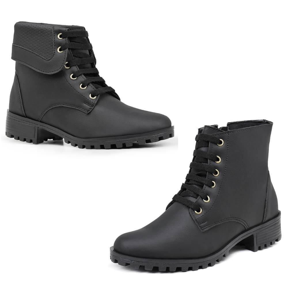 Kit 2 Botas Mid Coturno Cano Médio Feminino