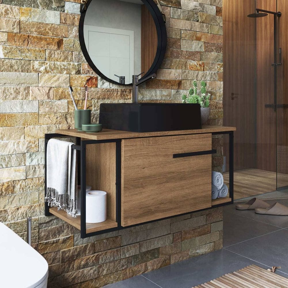 Gabinete com Cuba Ametista Preta para Banheiro 80cm P1019 Marrom