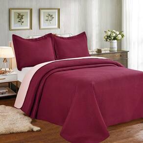 Colcha Cobre Leito King Poliéster Dupla Face 3pcs Vinho