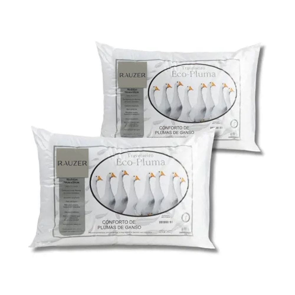 Kit 2 Travesseiro Pluma Ganso Confortável Antiacaro 70x50cm
